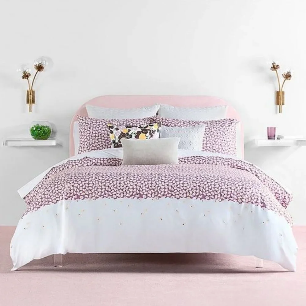 Kate Spade King Floral Lilac Carnation Cotton Duvet Set 3Pc